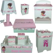 Kit de Higiene bebê mdf menina feminino - BAILARINA TAMPAS ROSA BB