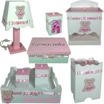 Kit de Higiene bebê mdf menina - ursinha bailarina tampas rosa bb