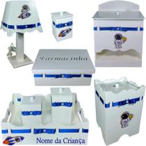 Kit de Higiene bebê mdf menino masculino - ASTRONAUTA branco e azul marinho