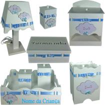Kit de Higiene bebê mdf menino - Nuvem branco e azul bb