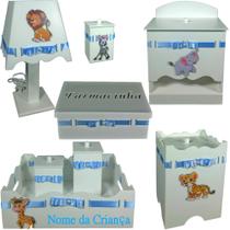 Kit de Higiene bebê mdf menino - Safari branco e azul bb
