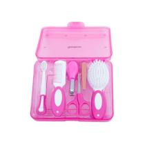Kit de Higiene, c/ Escova Dental, Escova e Pente de Cabelos, Cortador de Unhas, Tesoura e Lixas - Rosa