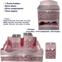 Kit de Higiene de bebê madeira Mdf Meninas 5 pçs - JARDIM ROSA - Flores para Mariae Decor