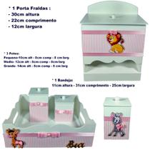 Kit de Higiene de bebê madeira Mdf Meninas 5 pçs - SAFARI MENINA ROSA LISTRADO Kit de Higiene de bebê madeira Mdf Meninas 5 pçs - SAFARI MENINA ROSA LISTRADO