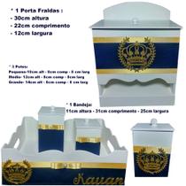 Kit de Higiene de bebê madeira Mdf menino 5 pçs - AZUL MARINHO DE COROA