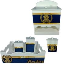 Kit de Higiene de bebê madeira Mdf menino 5 pçs - AZUL MARINHO DE URSINHO REI Kit de Higiene de bebê madeira Mdf menino 5 pçs - AZUL MARINHO DE URSINHO REI