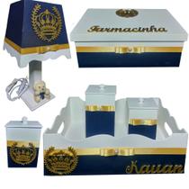 Kit de Higiene de bebê madeira Mdf menino 6 pçs - AZUL MARINHO DE COROA Kit de Higiene de bebê madeira Mdf menino 6 pçs - AZUL MARINHO DE COROA