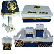 Kit de Higiene de bebê madeira Mdf menino 6 pçs - AZUL MARINHO DE URSINHO REI Kit de Higiene de bebê madeira Mdf menino 6 pçs - AZUL MARINHO DE URSINHO REI