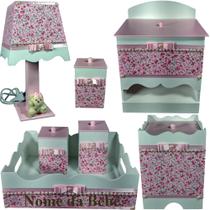 Kit de Higiene de bebê Mdf quarto menina 7 pçs - Jardim tampas rosa e perolas