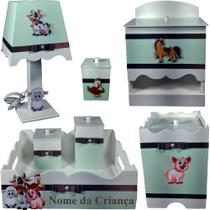 Kit de Higiene de bebê Mdf quarto menino 7 pçs - fazenda verde e branco