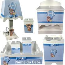 Kit de Higiene de bebê Mdf quarto menino 7 pçs - URSINHO BALÃO AZUL BB