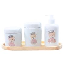 Kit de Higiene para Bebê 4 Peças - Princesa Ursinha - Bandeja, Potes e Porta Álcool em Porcelana Kit de Higiene para Bebê 4 Peças - Princesa Ursinha - Bandeja, Potes e Porta Álcool em Porcelana