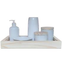 Kit de Higiene para Bebê com 6 Peças - Bandeja, Garrafa Térmica, Potes, Porta Álcool e Molhadeira em Porcelana