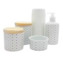 Kit de Higiene para Bebê e Lavabo Poá Colorido com 5 Peças e Tampa de Pinus