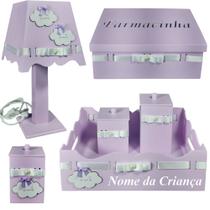 Kit de Higiene para quarto de bebê madeira Mdf 6 pçs - Nuvem LILÁS - Flores para Mariae Decor