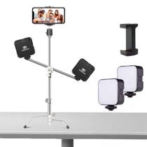 Kit De Iluminação Em Mesa Com 2 Leds Greika, Mini Tripé Em Aço Inox E Suporte Para Celular Kit De Iluminação Em Mesa Com 2 Leds Greika, Mini Tripé Em Aço Inox E Suporte Para Celular