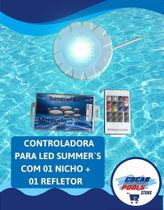 KIT DE ILUMINAÇÃO para Piscina: Refletor Cristal Power RGB + Dispositivo em Fibra Summer's + Controladora LED RGB Merc