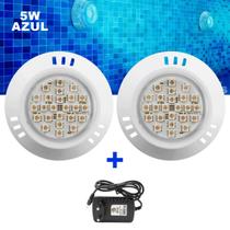 Kit de Iluminação Piscina 02 Power LED 5w Azul ABS + Fonte