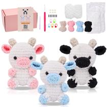 Kit de Inicio de Crochet para Principiantes, 3 Patrones de Vacas Adorables, Kit Completo para Adultos con Ganchos, Hilos y Tutorial en Video