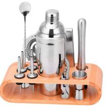 Kit De Inox Bartender Styllus Com Suporte Em Bambu 12 Peças