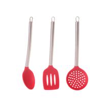 Kit de Inox Com Silicone 3 Peças Vermelho Kit de Inox Com Silicone 3 Peças Vermelho