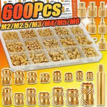 Kit De Insertos Rosqueados De Latão M2-M6 Com 600 Peças E Ferramenta De Aplicação a Quente, Porcas
