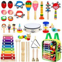 Kit de Instrumentos Musicais Infantis, 33 peças de madeira, Educação Pré-Escolar