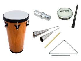Kit de instrumentos timba + triângulo + tamborim + agogô + ganzá - Torelli Musical