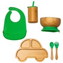 Kit de Introdução Alimentar feito com Bambu e Silicone Green Car Kit de Introdução Alimentar feito com Bambu e Silicone Green Car