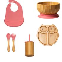 Kit de Introdução Alimentar feito com Bambu e Silicone Pink Owl Kit de Introdução Alimentar feito com Bambu e Silicone Pink Owl