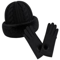 Kit de Inverno Feminino Elegant - Gorro Tricot Peluciado e Luvas Touchscreen (1 Kit)
