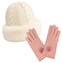 Kit de Inverno Feminino Elegant - Gorro Tricot Peluciado e Luvas Touchscreen (1 Kit)
