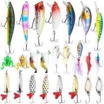 Kit de iscas de pesca Assark de 24 peças com pipocas, peixinhos e crankbait