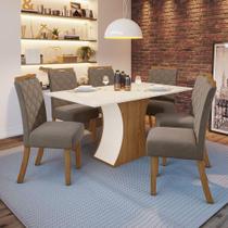 Kit De Jantar 160Cm 06 Cadeiras Off White/Nature/Marrom Kit De Jantar 160Cm 06 Cadeiras Off White/Nature/Marrom