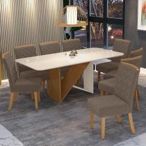 Kit De Jantar 200Cm 08 Cadeiras Off White/Nature/Marrom