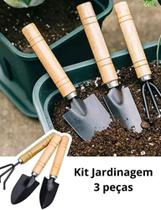 Kit de jardinagem 3 peças de metal e cabo de madeira