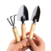 Kit de jardinagem mini ferramenta 3 peças moderno madeira e metal