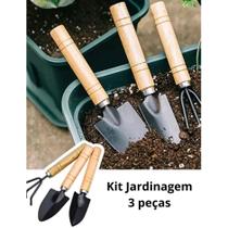 Kit de jardinagem mini ferramenta 3 peças moderno madeira e metal - Filó Modas