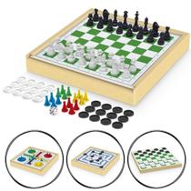 kit de Jogos 4 em 1, Xadrez, damas, Ludo e trilha