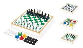 Kit De Jogos Clássicos 4 Em 1 Junges Com Estojo - Damas, Ludo, Trilha E Xadrez