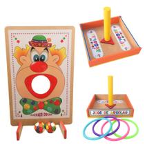 Kit de jogos festa junina acerte o alvo boca do palhaço + jogo de argolas