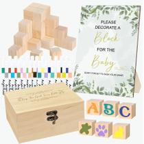 Kit de jogos para chá de bebê, oito unidades, 75 unidades com blocos de madeira e tinta