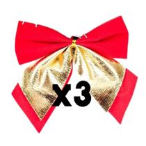 Kit De Laços Vermelho Com Dourado Decorativos Para Natal 12CM - Pendentes Arvore Natalina