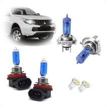 Kit de Lâmpadas Halógena Super Brancas Farol Alto Baixo H4 e Milha H11 para L200 TRITON Foco Simples 2008 até 2016