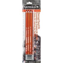 Kit de Lápis de Carvão General's: 3 Carvões, 1 Branco, 1 Borracha