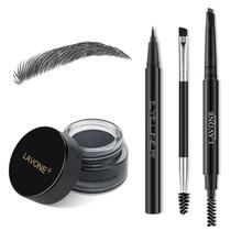 Kit de lápis Eyebrow Stamp LAVONE para maquiagem em preto escuro
