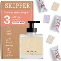 Kit de lavagem à mão Tirtyl Skipper com 1 dispensador de vidro e 3 recargas Kit de lavagem à mão Tirtyl Skipper com 1 dispensador de vidro e 3 recargas