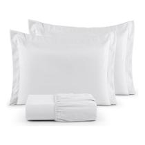 Kit De Lençol Cama Casal King Com Elástico 400 Fios E Fronhas Com Aba