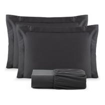 Kit De Lençol Cama Casal King Com Elástico 400 Fios E Fronhas Com Aba