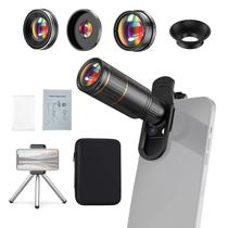 Kit de Lentes Andoer 4 em 1 para Celular - Teleobjetiva 22X, Fisheye e Grande Angular